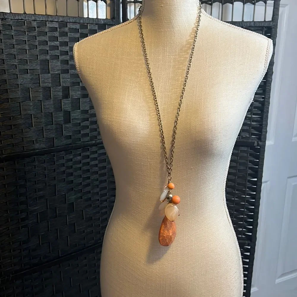 Gold Plated Chain Statement Beaded Hanging Necklace